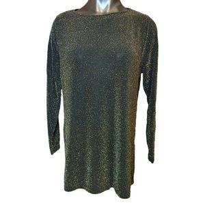 MAGGIE SWEET Womens L Black and Gold Celebration Shimmer Evening Tunic Top